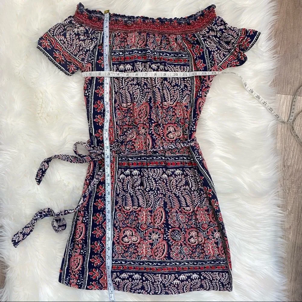 Lucky Brand bandana off shoulder Dress small patriotic‎ boho bohemian